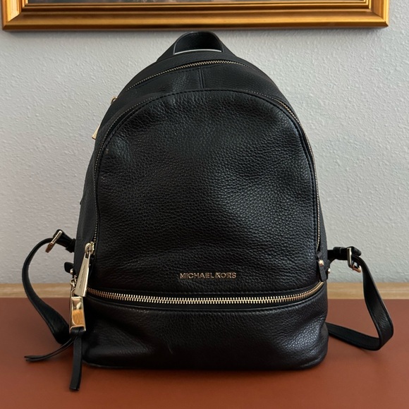Michael Kors Rhea Zip Medium Leather Backpack, Black - Picture 3 of 7